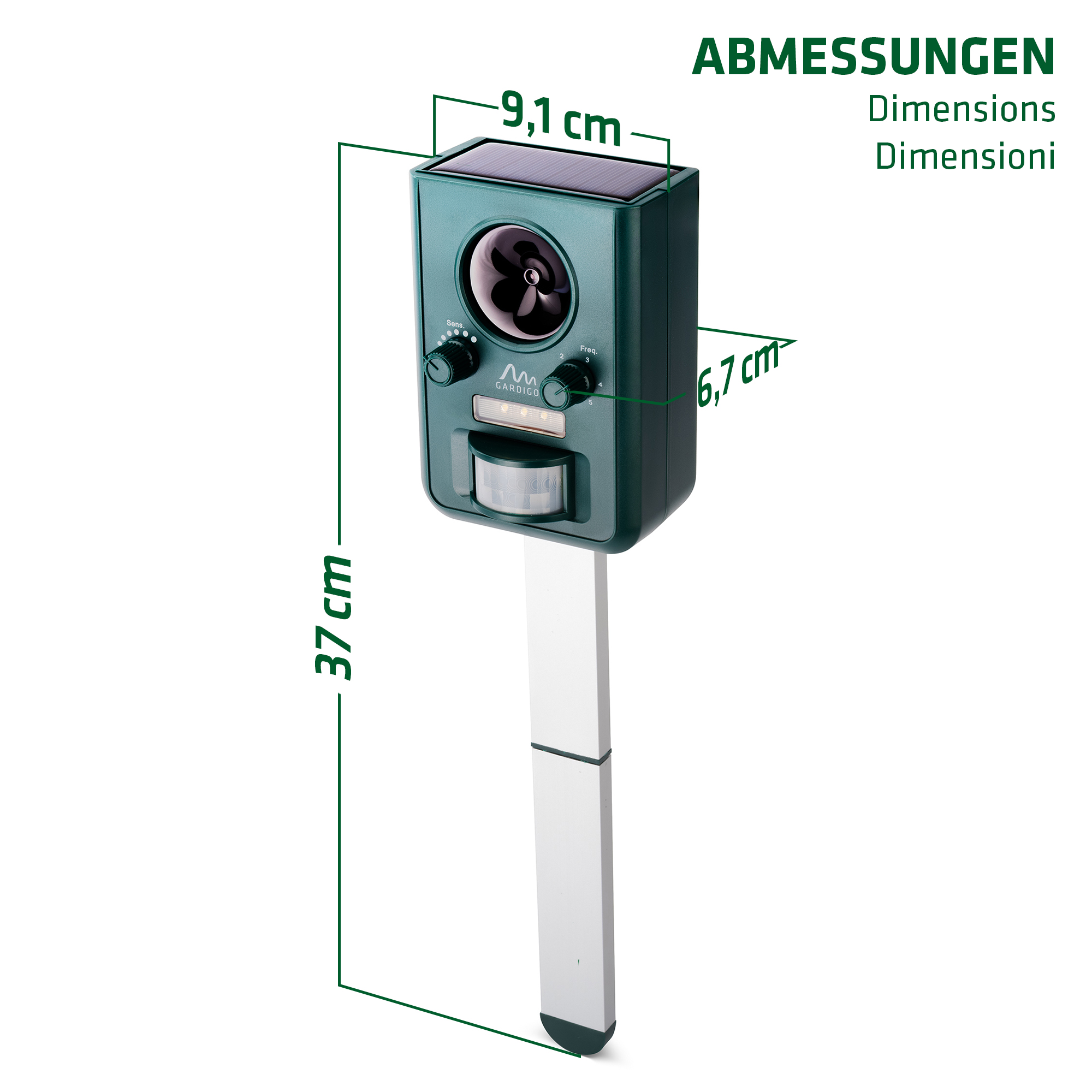 Solar Animal Repeller | adjustable ultrasound repellent | 5 operating modes
