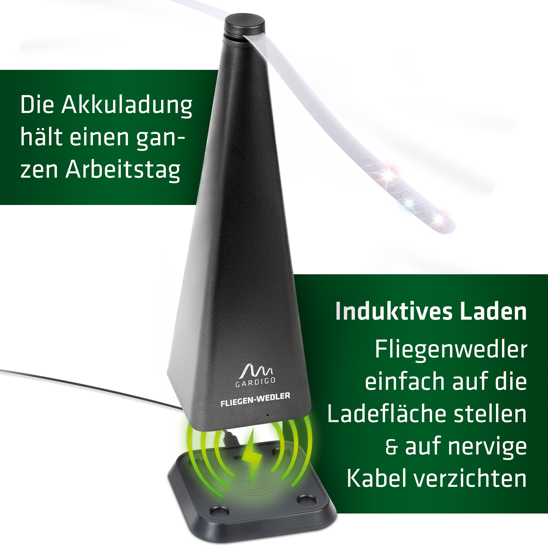 Rechargeable fly scare fan | with inductive charging tray | Professional fly repellent