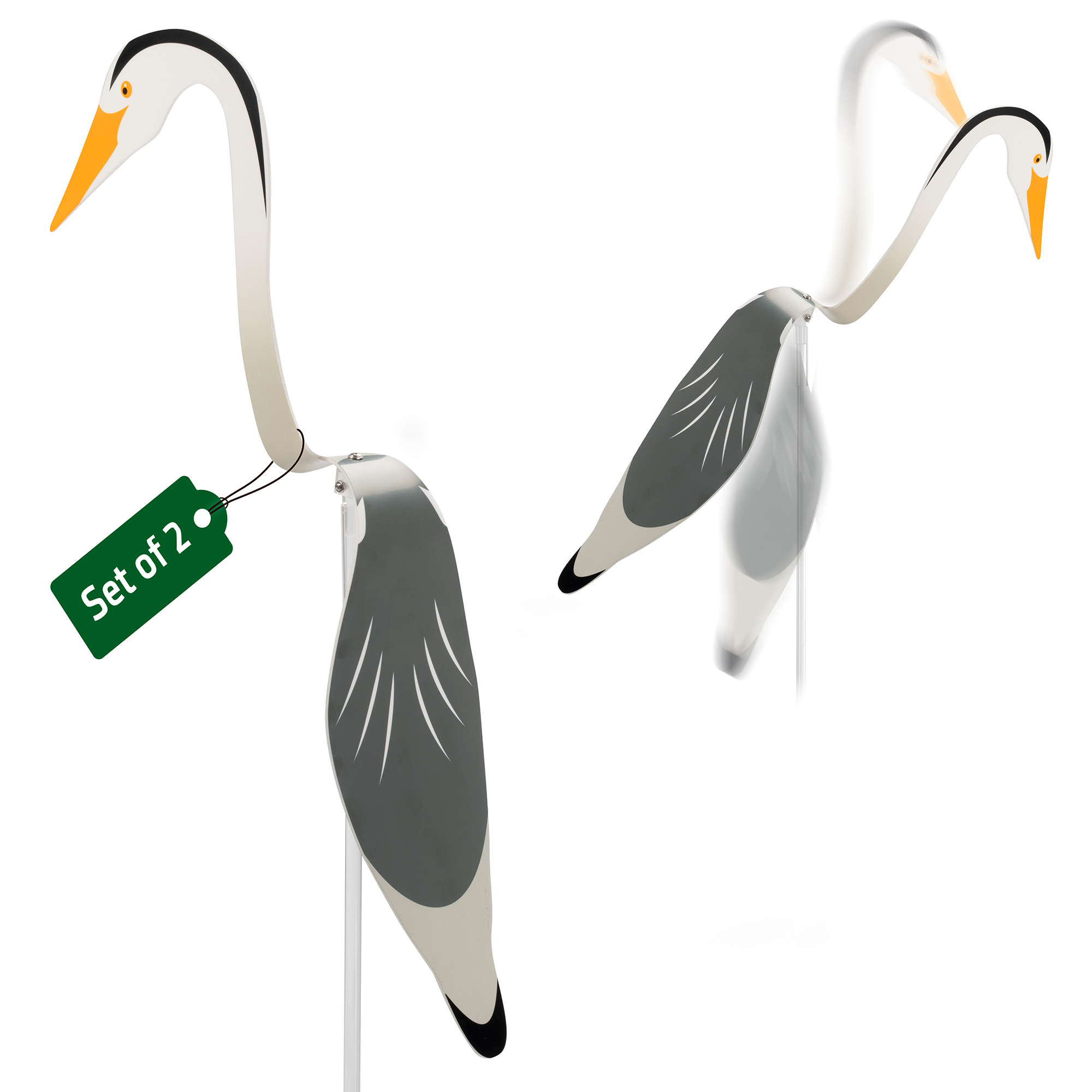 Decorative Heron Scarer Twist | Set of 2 Wind-Driven Silhouette Figures
