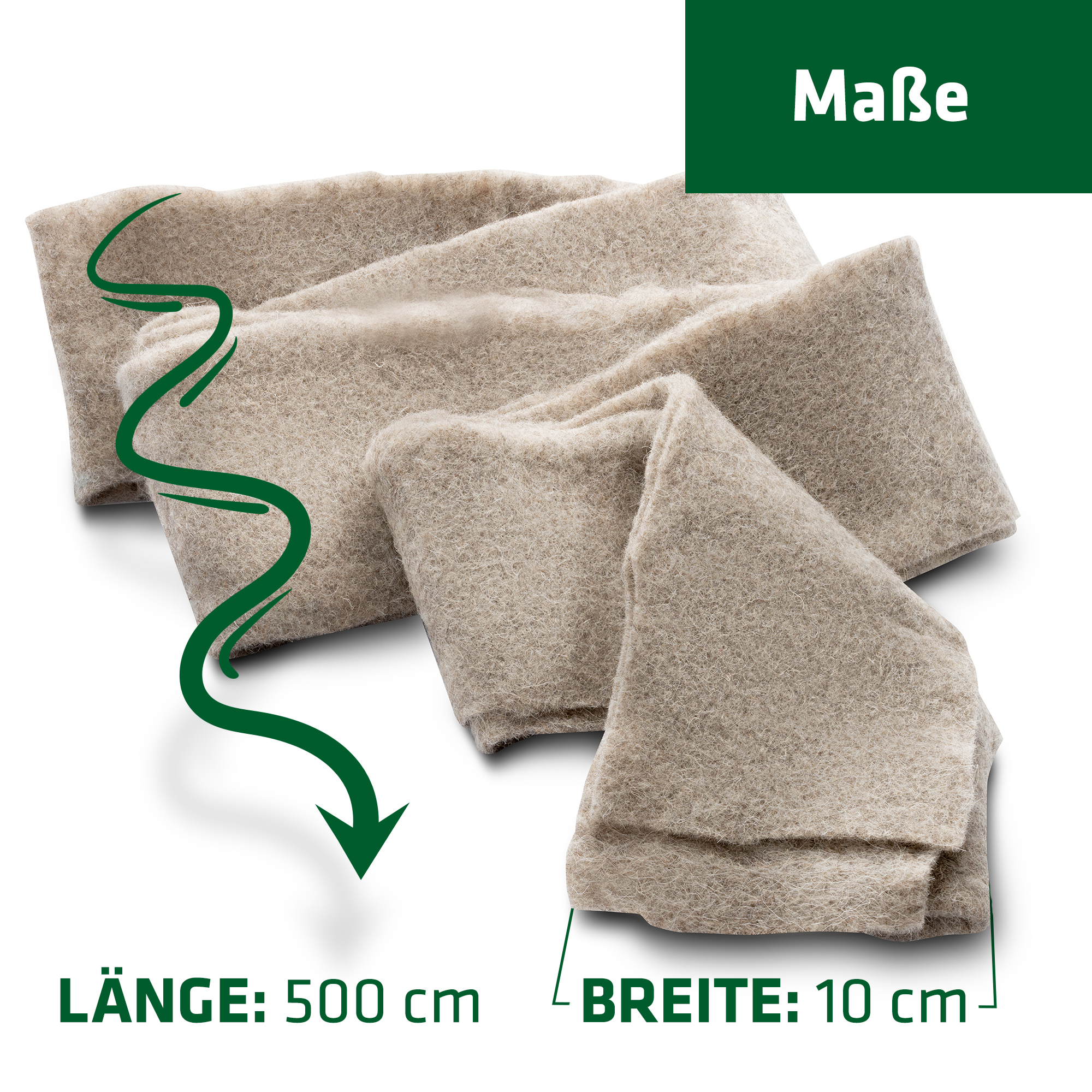 Abmessungen der Schafwoll-Rolle 500x10cm