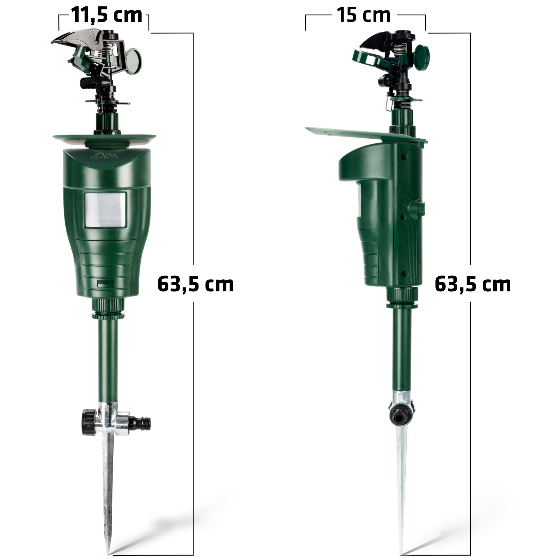 The product is 66 cm tall (including earth spike) , 10.3cm wide and 15 cm deep